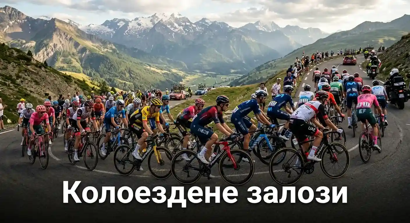 Пелотон по време на планински етап от Гранд Тур състезание по колоездене