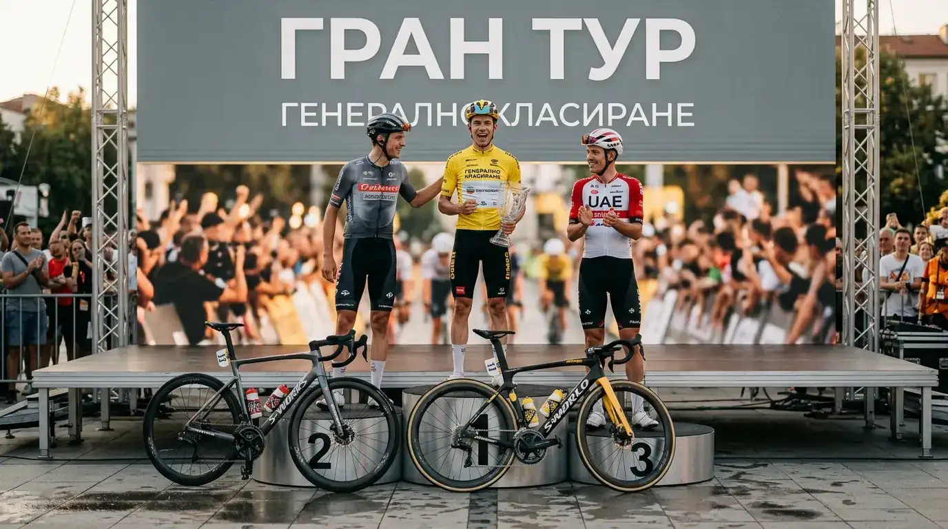 Подиум на Гранд Тур с тримата призьори в генералното класиране